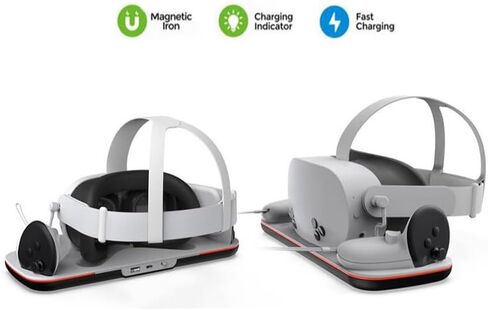 شحن قفص الاتهام لـ Meta Quest 3S/Meta Quest 3 VR سماعات الرأس ووحدات التحكم ، دعم الشحن السريع PD ، مع بطاريتين قابلة لإعادة الشحن ، كابل Type-C in Saudi Arabia