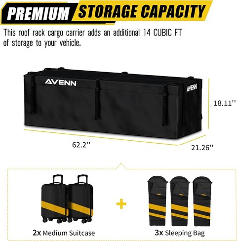 Avenn Arksen Roof Top Luggage Lage لـ 23 '× 64' 'سلال نحيفة 14 قدمًا مكعبة (62.2'l x 21.26'w x 18.11'h) مع 10 أحزمة مضادة للانزلاق in Saudi Arabia