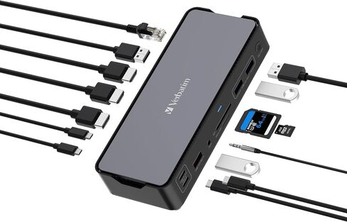 Verbatim USB-C Pro Docking Station, 15-in-1 Hub, Multiport Adapter to HDMI 4K and 8K, USB-A and USB-C, PD 80W, AUX, Card Reader, for Mac/Windows Laptop and Co in Saudi Arabia