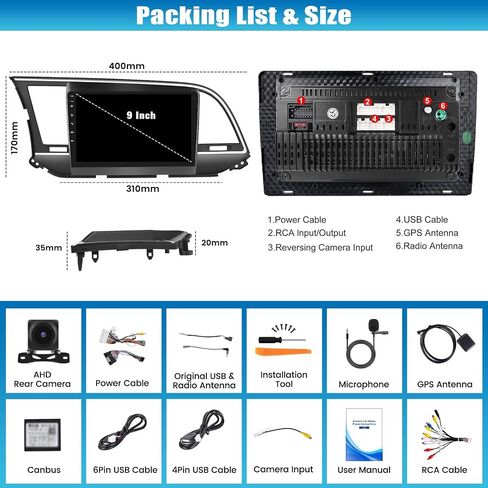 [6+128G] 8 Core Android 15 Car Stereo for Hyundai Elantra (AD) 2016-2018 with Wireless CarPlay Android Auto, 9'' Touchscreen with WiFi GPS Mirror Link Bluetooth FM RDS DSP EQ SWC Backup Camera in Saudi Arabia