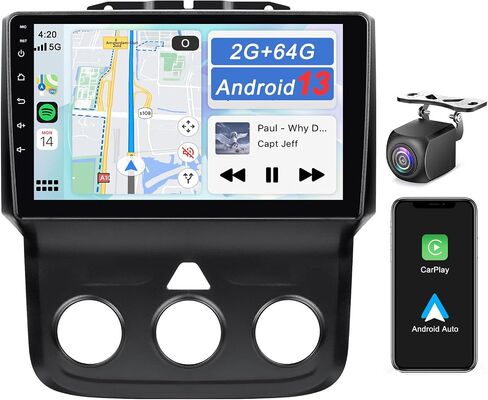 Stereo Car Stereo لـ Dodge RAM 1500 2500 3500 2013 2014 2015 2017 2017 2018 مع Carplay و Android Auto - 9 '' Android 13 ، Bluetooth WiFi SWC GPS ، 2+64GB (فقط يدويًا مناسبًا) in Saudi Arabia