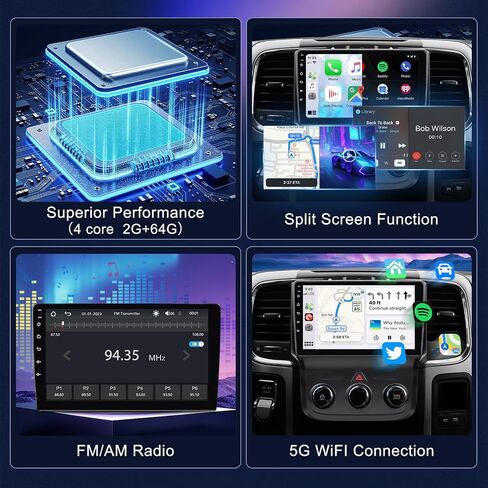 Stereo Car Stereo لـ Dodge RAM 1500 2500 3500 2013 2014 2015 2017 2017 2018 مع Carplay و Android Auto - 9 '' Android 13 ، Bluetooth WiFi SWC GPS ، 2+64GB (فقط يدويًا مناسبًا) in Saudi Arabia