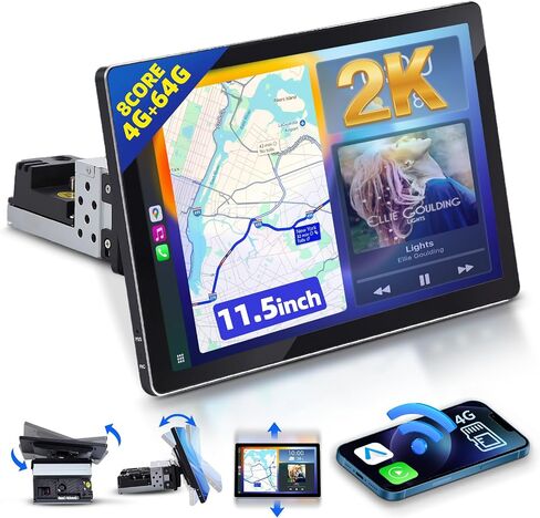 11.5" Car Stereo with Apple CarPlay, 2K Single Din Radio 4G+64G Android Auto Touch Screen,8 Core Wireless Car Play Audio Receivers Head Unit Display with Bluetooth/4G LTE/DSP/SWC/Mirror Link in Saudi Arabia