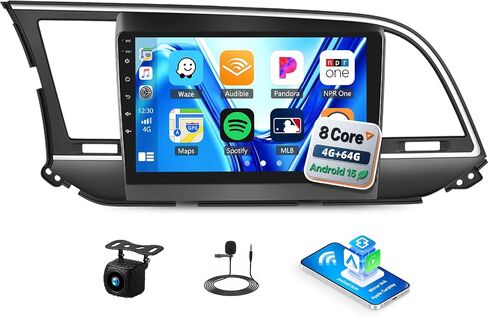 [6+128G] 8 Core Android 15 Car Stereo for Hyundai Elantra (AD) 2016-2018 with Wireless CarPlay Android Auto, 9'' Touchscreen with WiFi GPS Mirror Link Bluetooth FM RDS DSP EQ SWC Backup Camera in Saudi Arabia