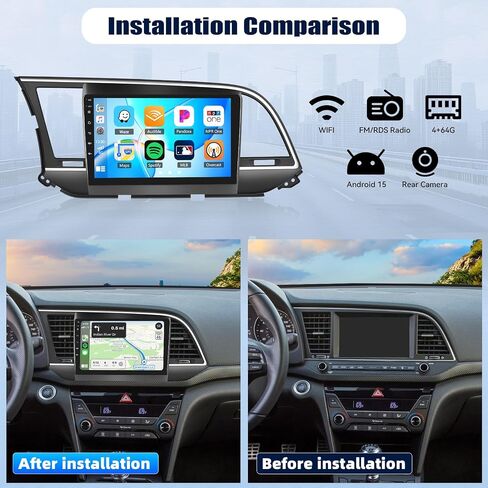 [6+128G] 8 Core Android 15 Car Stereo for Hyundai Elantra (AD) 2016-2018 with Wireless CarPlay Android Auto, 9'' Touchscreen with WiFi GPS Mirror Link Bluetooth FM RDS DSP EQ SWC Backup Camera in Saudi Arabia