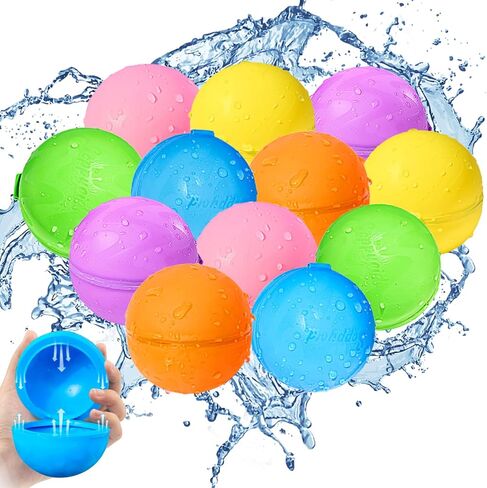 12PCS Reusable Water Balloons - Quick Fill Water Balls Toys For Toddler Age 4-8 - Refillable Self-Sealing Water Splash Bomb For Summer Party Pool Outdoor Beach Toys for kids Age 8-12 in Kuwait