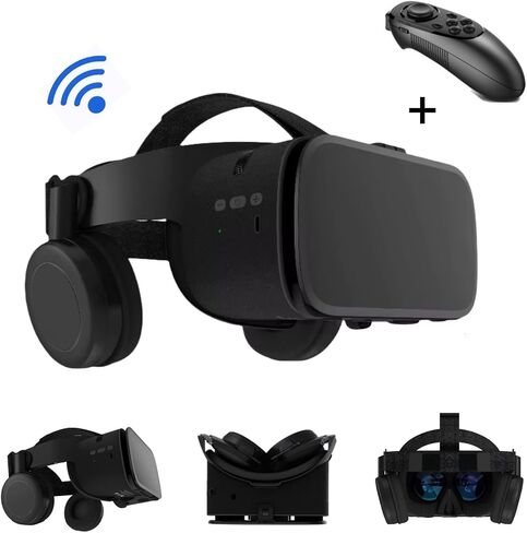 VR Headset Virtual Reality Glasses for iPhone and Android Phones, Foldable 3D VR Goggles Set Bundle with Bluetooth Headphones for Both Adults and Kids Play 3D VR Games Movies, Black in Saudi Arabia