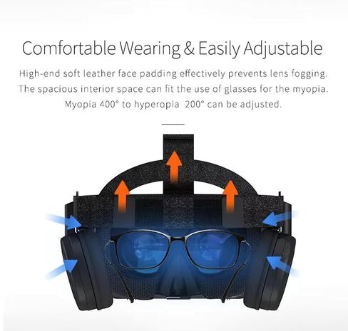 VR Headset Virtual Reality Glasses for iPhone and Android Phones, Foldable 3D VR Goggles Set Bundle with Bluetooth Headphones for Both Adults and Kids Play 3D VR Games Movies, Black in Saudi Arabia