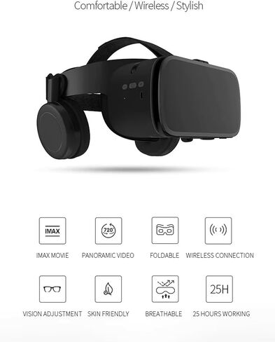 VR Headset Virtual Reality Glasses for iPhone and Android Phones, Foldable 3D VR Goggles Set Bundle with Bluetooth Headphones for Both Adults and Kids Play 3D VR Games Movies, Black in Saudi Arabia