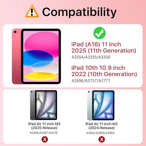 Moko Case for iPad (A16) الجيل الحادي عشر 11 بوصة 2025 ، جيل iPad العاشر 10.9 بوصة 2022 مع حامل القلم الرصاص ، غطاء واقعي نحيف مع قشرة خلفية شفافة للكمبيوتر الشخصي ، معرف اللمس ، البطيخ الوردي in Kuwait