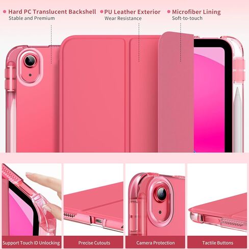 Moko Case for iPad (A16) الجيل الحادي عشر 11 بوصة 2025 ، جيل iPad العاشر 10.9 بوصة 2022 مع حامل القلم الرصاص ، غطاء واقعي نحيف مع قشرة خلفية شفافة للكمبيوتر الشخصي ، معرف اللمس ، البطيخ الوردي in Kuwait