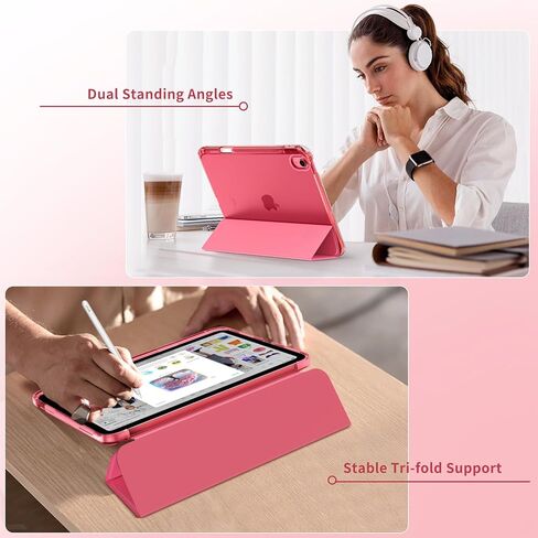 Moko Case for iPad (A16) الجيل الحادي عشر 11 بوصة 2025 ، جيل iPad العاشر 10.9 بوصة 2022 مع حامل القلم الرصاص ، غطاء واقعي نحيف مع قشرة خلفية شفافة للكمبيوتر الشخصي ، معرف اللمس ، البطيخ الوردي in Kuwait