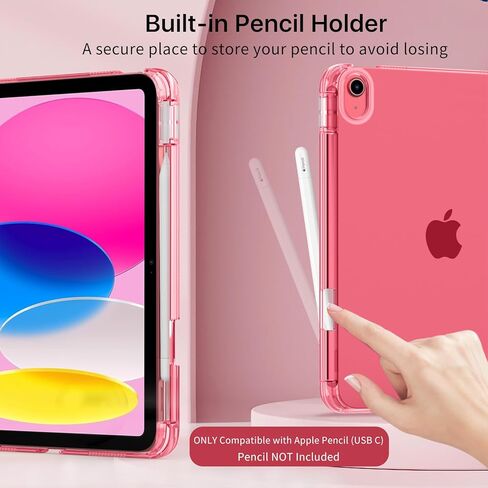 Moko Case for iPad (A16) الجيل الحادي عشر 11 بوصة 2025 ، جيل iPad العاشر 10.9 بوصة 2022 مع حامل القلم الرصاص ، غطاء واقعي نحيف مع قشرة خلفية شفافة للكمبيوتر الشخصي ، معرف اللمس ، البطيخ الوردي in Kuwait