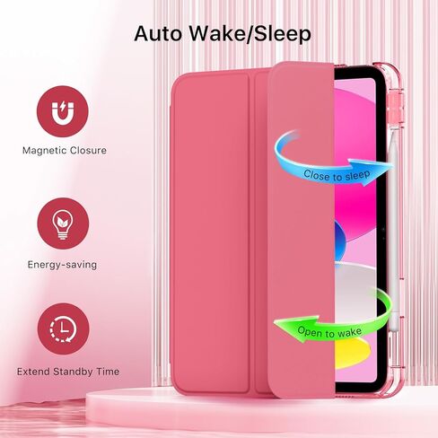 Moko Case for iPad (A16) الجيل الحادي عشر 11 بوصة 2025 ، جيل iPad العاشر 10.9 بوصة 2022 مع حامل القلم الرصاص ، غطاء واقعي نحيف مع قشرة خلفية شفافة للكمبيوتر الشخصي ، معرف اللمس ، البطيخ الوردي in Kuwait