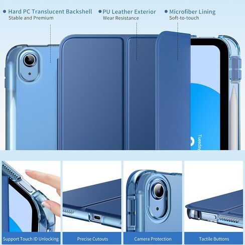 Moko Case for iPad (A16) الجيل الحادي عشر 11 بوصة 2025 ، جيل iPad العاشر 10.9 بوصة 2022 مع حامل القلم الرصاص ، غطاء واقعي نحيف مع قشرة خلفية شفافة للكمبيوتر الشخصي ، معرف اللمس ، البطيخ الوردي in Kuwait