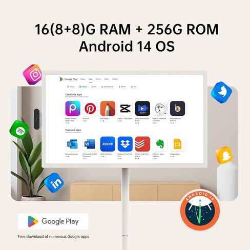 ApoloSign 32 inch UHD 4K Smart Portable TV Gen2, 16G +256G Storage, Android 16, 15000mAh, Rolling TV on Wheels with Rotatable Touch Screen, Built-in Battery, Full Swivel Rotation, Voice Remote in Saudi Arabia