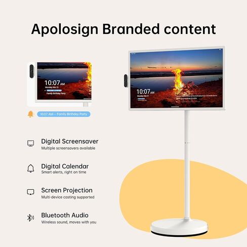 ApoloSign 32 inch UHD 4K Smart Portable TV Gen2, 16G +256G Storage, Android 16, 15000mAh, Rolling TV on Wheels with Rotatable Touch Screen, Built-in Battery, Full Swivel Rotation, Voice Remote in Saudi Arabia