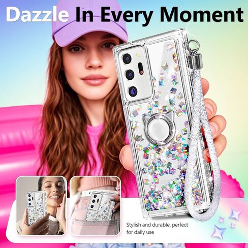NGB مصمم لـ Samsung Galaxy Note 20 Ultra Case ، Crystal GEM | بريق سائل بريق غطاء لطيف | مع حامي الشاشة وحامل الخاتم وحزام المعصم لانيارد للنساء الفتيات الأطفال in Kuwait