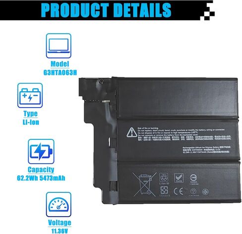 G3HTA063H استبدال بطارية الكمبيوتر المحمول لـ Microsoft Surface Book3 1907 1899 15 بوصة لوحة المفاتيح Book2 1793 1795 1813 15 بوصة G3HTA062H G3HTA041H G3HTA040H 62.2WH 5473MAH in Kuwait