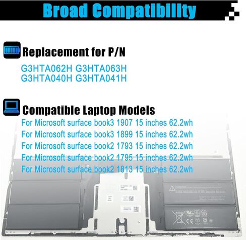 G3HTA063H استبدال بطارية الكمبيوتر المحمول لـ Microsoft Surface Book3 1907 1899 15 بوصة لوحة المفاتيح Book2 1793 1795 1813 15 بوصة G3HTA062H G3HTA041H G3HTA040H 62.2WH 5473MAH in Kuwait