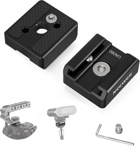 NEEWER Cold Shoe Mount Adapter Set (2 Pack), 1/4" Screw, Spring Loaded Anti Off Pins for ARRI, Compatible with DJI Mic Transmitter, Flash, Monitor Mount, LED Panel Light, Magic Arm, Tripod, UA080 in Saudi Arabia