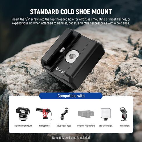 NEEWER Cold Shoe Mount Adapter Set (2 Pack), 1/4" Screw, Spring Loaded Anti Off Pins for ARRI, Compatible with DJI Mic Transmitter, Flash, Monitor Mount, LED Panel Light, Magic Arm, Tripod, UA080 in Saudi Arabia