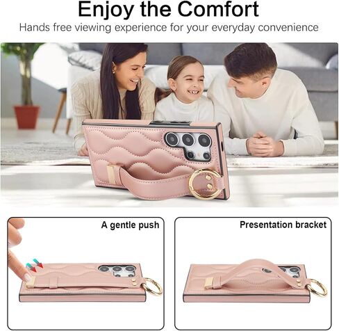 تغطية ل Samsung Galaxy S25 Ultra مع شريط معصم قابل للتعديل ، و PU Leather Case مع سلسلة مفاتيح حلقة الأصابع لـ Samsung S25 Ultra ZHD-Black in Kuwait