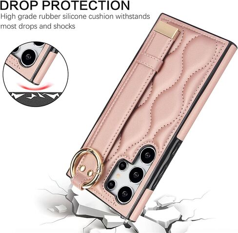 تغطية ل Samsung Galaxy S25 Ultra مع شريط معصم قابل للتعديل ، و PU Leather Case مع سلسلة مفاتيح حلقة الأصابع لـ Samsung S25 Ultra ZHD-Black in Kuwait