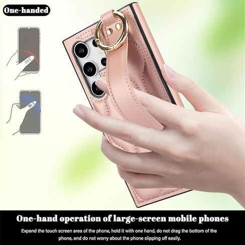 تغطية ل Samsung Galaxy S25 Ultra مع شريط معصم قابل للتعديل ، و PU Leather Case مع سلسلة مفاتيح حلقة الأصابع لـ Samsung S25 Ultra ZHD-Black in Kuwait