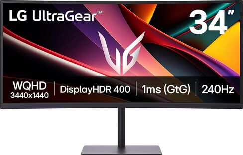 LG 34G630A-B 34 بوصة Ultragear WQHD (3440 × 1440) شاشة ألعاب منحنية ، 240 هرتز ، 1 مللي ثانية ، FreeSync Premium ، DisplayHDR 400 ، مكبر صوت مدمج ، HDMI ، DisplayPort ، USB Type-C ، Tilt/Height Stand ، Black. in Kuwait