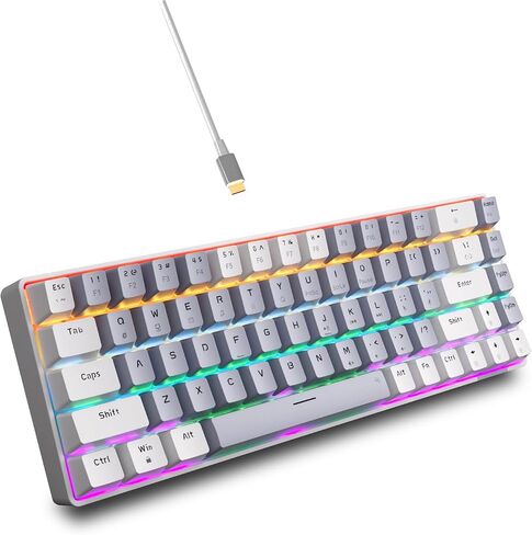 Wired Mechanical Gaming Keyboard, 65% Layout RGB Backlit USB C, Hot Swappable Tactile Switch, Double-Shot PET Keycaps, Office, Win/Mac, White&Green in Saudi Arabia