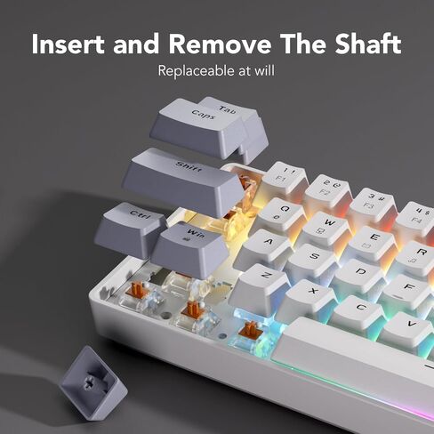 Wired Mechanical Gaming Keyboard, 65% Layout RGB Backlit USB C, Hot Swappable Tactile Switch, Double-Shot PET Keycaps, Office, Win/Mac, White&Green in Saudi Arabia
