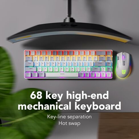Wired Mechanical Gaming Keyboard, 65% Layout RGB Backlit USB C, Hot Swappable Tactile Switch, Double-Shot PET Keycaps, Office, Win/Mac, White&Green in Saudi Arabia