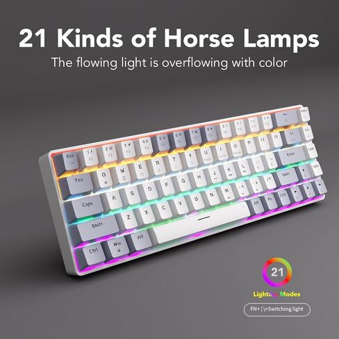 Wired Mechanical Gaming Keyboard, 65% Layout RGB Backlit USB C, Hot Swappable Tactile Switch, Double-Shot PET Keycaps, Office, Win/Mac, White&Green in Saudi Arabia