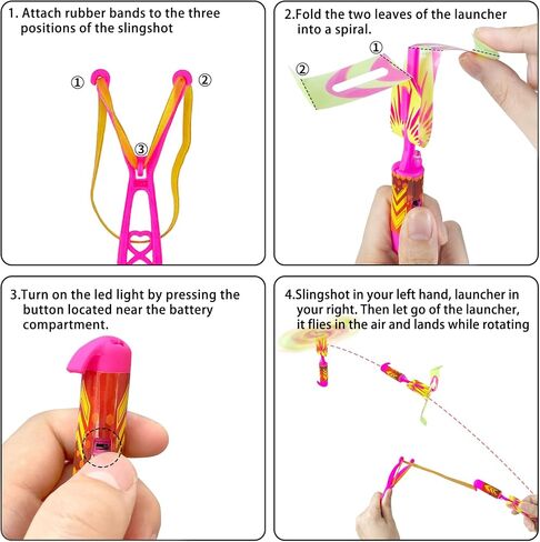 Ynybusi 50 Pcs Slingshot Outdoor Toys,Glow in The Dark Party Favor Toys Rocket with Launcher,LED Light Up Helicopter Toys,Glow Sticks Birthday Christmas Gifts Party Favors for Kids 4-8-12 Bulk Toys in Saudi Arabia