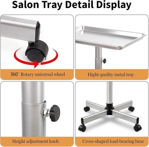 Black Salon Tray, Salon Trays on Wheels, Height Adjustable Dentist Tray, Tattoo Tray For Salon and SPA Use in Kuwait