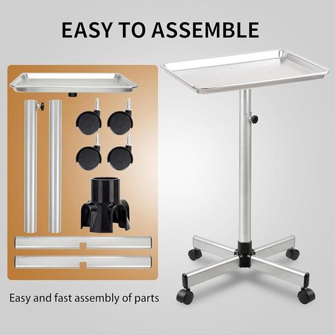 Black Salon Tray, Salon Trays on Wheels, Height Adjustable Dentist Tray, Tattoo Tray For Salon and SPA Use in Kuwait