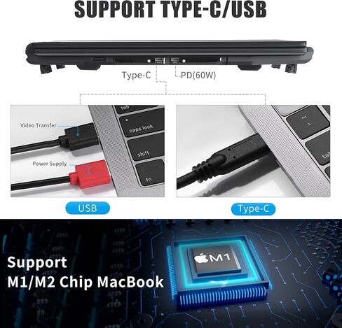 Alecewey Laptop Screen Screen Extender 14 Inch Triple Portable Laptop Monitor Afternment FHD 1080p شاشة إضافية لأجهزة الكمبيوتر المحمولة 13-17 'مع Windows Chrome Mac in Kuwait