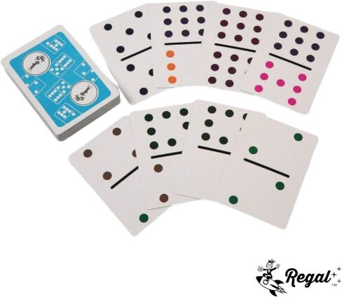 Regal Games - Premium Double 12 Mexican Train Dominoes in Collector’s Tin - Colored Dot Dominoes Game Set, Family-Friendly - 91 Tiles, 4 Metal Trains, Wooden Hub - 2-8 Players Ages 8+ in Kuwait
