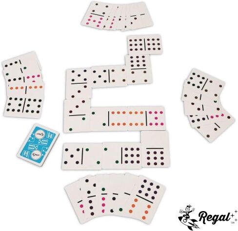 Regal Games - Premium Double 12 Mexican Train Dominoes in Collector’s Tin - Colored Dot Dominoes Game Set, Family-Friendly - 91 Tiles, 4 Metal Trains, Wooden Hub - 2-8 Players Ages 8+ in Kuwait