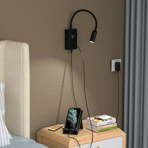 LED مصباح بجانب السرير مثبتة على الحائط مع مرنة مرنة ، والتحكم عن بعد جدار أسود جدار LED بقعة بقعة ضوء لغرفة النوم ، وقوع توقيت التلقائي ، وإضاءة بيضاء خالية من الخطيئة ، محايدة ، محايدة in Kuwait