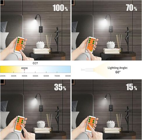 LED مصباح بجانب السرير مثبتة على الحائط مع مرنة مرنة ، والتحكم عن بعد جدار أسود جدار LED بقعة بقعة ضوء لغرفة النوم ، وقوع توقيت التلقائي ، وإضاءة بيضاء خالية من الخطيئة ، محايدة ، محايدة in Kuwait