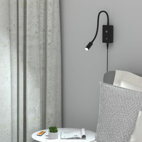 LED مصباح بجانب السرير مثبتة على الحائط مع مرنة مرنة ، والتحكم عن بعد جدار أسود جدار LED بقعة بقعة ضوء لغرفة النوم ، وقوع توقيت التلقائي ، وإضاءة بيضاء خالية من الخطيئة ، محايدة ، محايدة in Kuwait