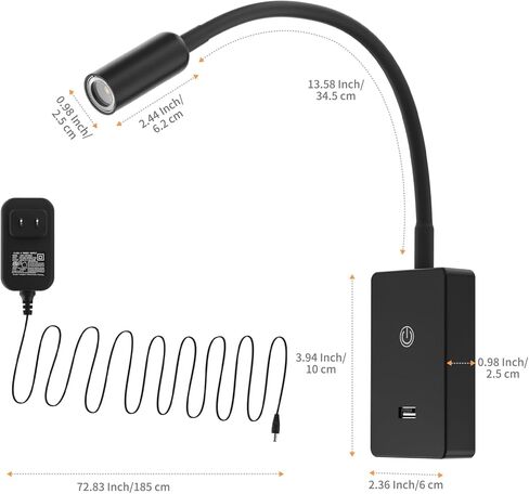 LED مصباح بجانب السرير مثبتة على الحائط مع مرنة مرنة ، والتحكم عن بعد جدار أسود جدار LED بقعة بقعة ضوء لغرفة النوم ، وقوع توقيت التلقائي ، وإضاءة بيضاء خالية من الخطيئة ، محايدة ، محايدة in Kuwait