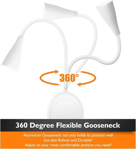 LED Wall Mounted Reading Light, Book Light for Reading in Bed with Touch Control, 5 Dimmable, USB Output, Night Light & Timers Function, Flexible Gooseneck Headboard Bed Lights (White) in Saudi Arabia