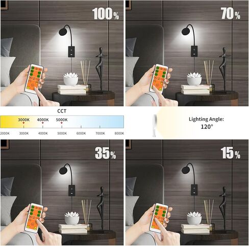 LED بجانب السرير ضوء القراءة مع التحكم عن بُعد للكتب في السرير ، مصباح قراءة LED غرفة نوم ، 5W 500LM قابلة للإضاءة ، 3 ألوان إضاءة ، زاوية إضاءة بعرض 120 درجة ، توقيت آلي قبالة in Kuwait
