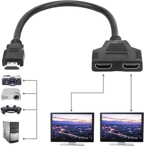 HDMI Splitter 1 in 2 Out – HDMI Male to Dual Female Adapter Cable for 1080P Signal Mirror Display on Two Same Size TVs, 1 to 2 Way Duplicator, Audio Video Adapter, Black in Saudi Arabia