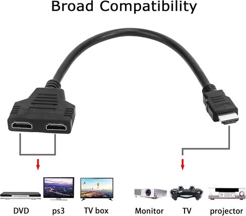 HDMI Splitter 1 in 2 Out – HDMI Male to Dual Female Adapter Cable for 1080P Signal Mirror Display on Two Same Size TVs, 1 to 2 Way Duplicator, Audio Video Adapter, Black in Saudi Arabia