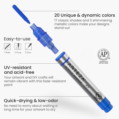 ARTEZA Acrylic Paint Markers, Set of 40 Acrylic Paint Pens in Assorted Colors, Art & Craft Supplies for Glass, Pottery, Ceramic, Plastic, Rock, and Canvas Painting in Kuwait