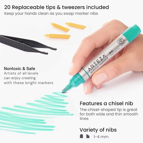 ARTEZA Acrylic Paint Markers, Set of 40 Acrylic Paint Pens in Assorted Colors, Art & Craft Supplies for Glass, Pottery, Ceramic, Plastic, Rock, and Canvas Painting in Kuwait